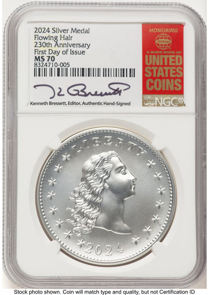 2024-(P) Silver 230th Anniversary Flowing Hair Medal FDI Kenneth Bressett Red Book Modern Commemoratives NGC MS70 (773188069)
