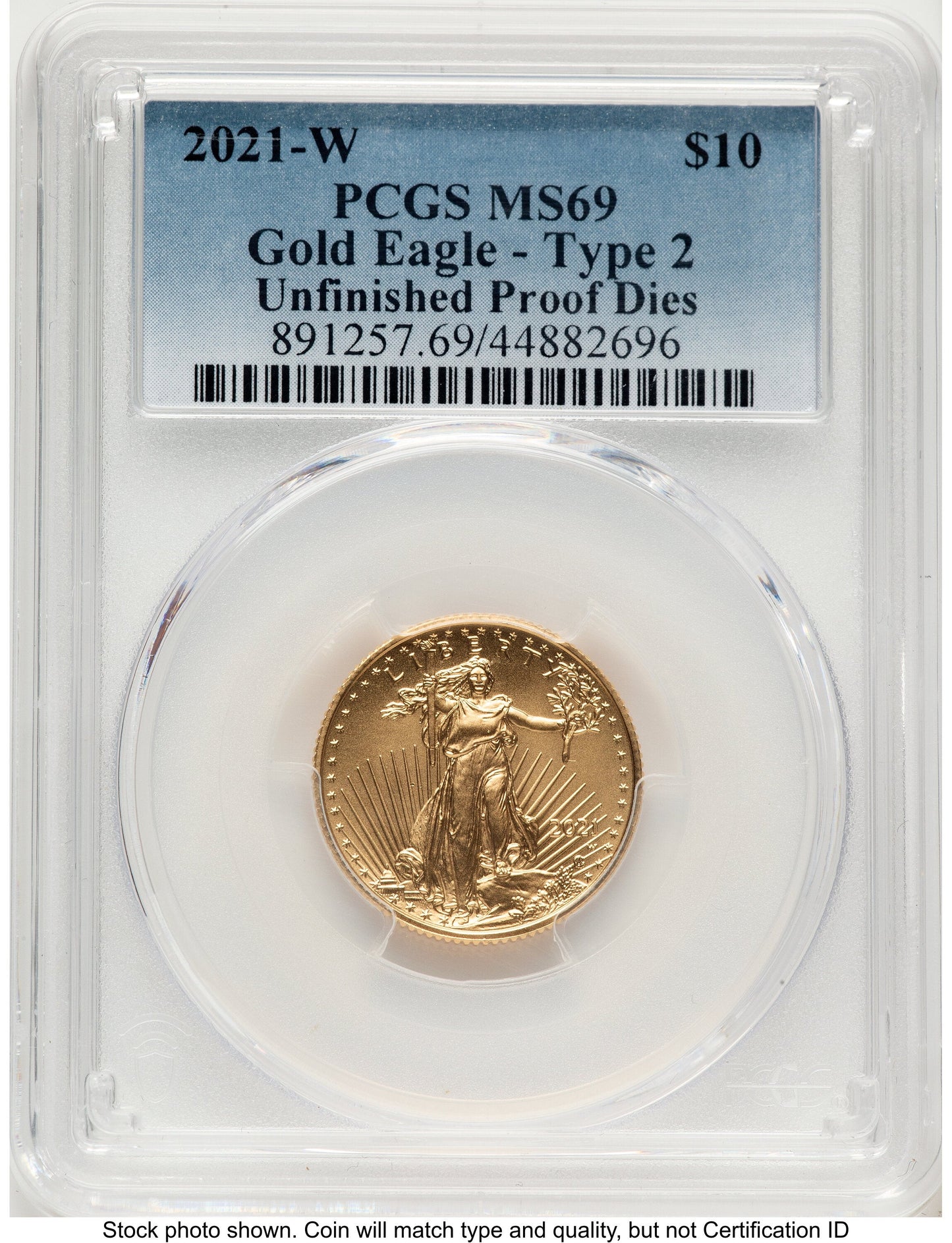 2021-W TY2 Gold Eagle 1/4 oz Unfinished Proof Dies Blue Gradient PCGS PR69