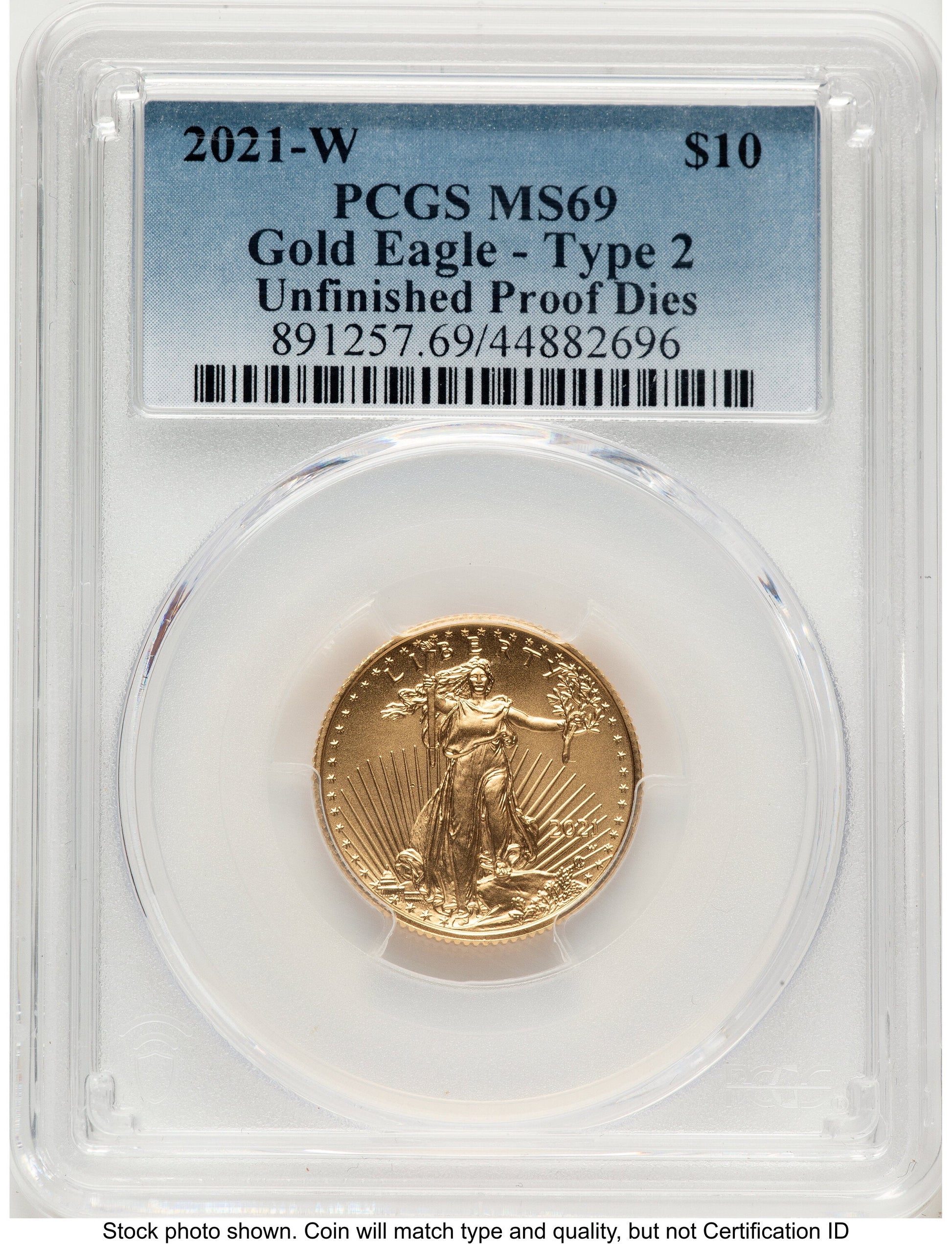 2021-W TY2 Gold Eagle 1/4 oz Unfinished Proof Dies Blue Gradient PCGS PR69