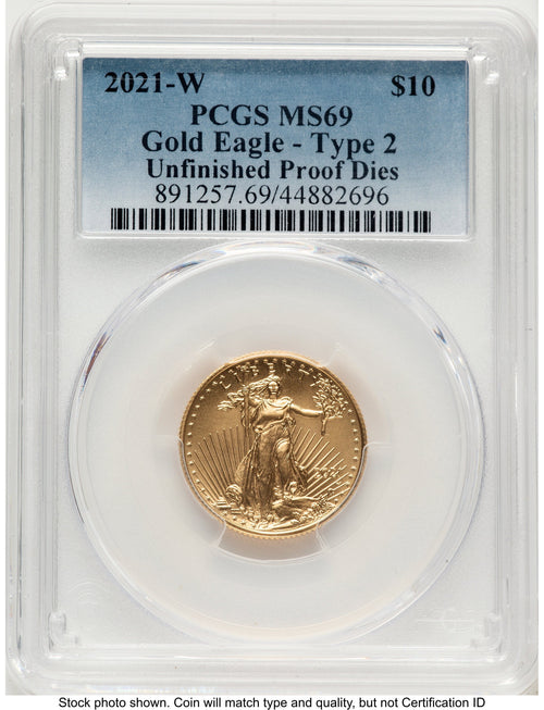 2021-W TY2 Gold Eagle 1/4 oz Unfinished Proof Dies Blue Gradient PCGS PR69