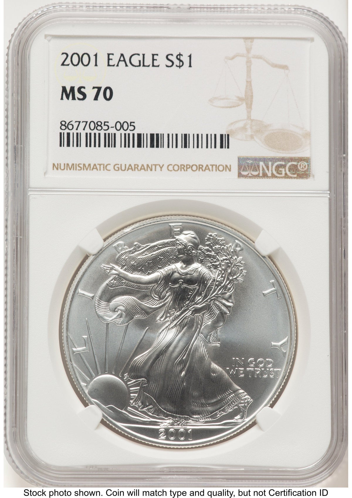2001 Silver Eagle Brown Label NGC MS70