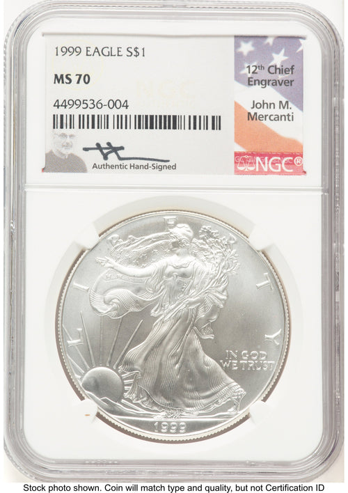 1999 Silver Eagle John NGC MS70 Mercanti