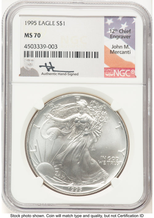 1995 Silver Eagle John NGC MS70 Mercanti