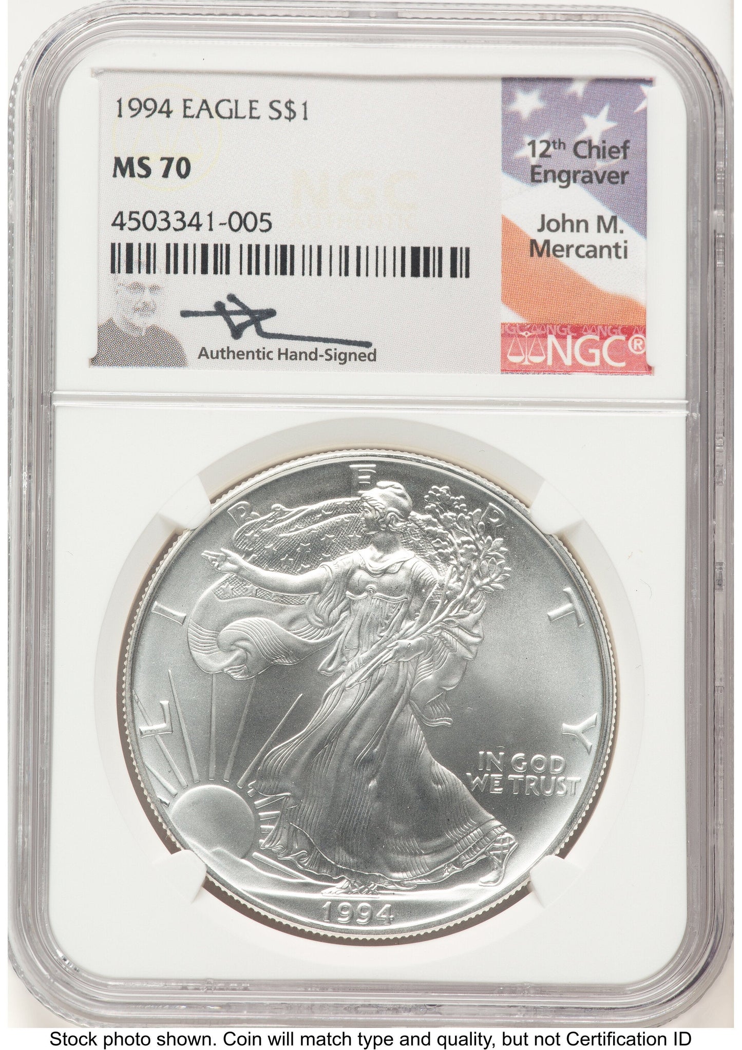 1994 Silver Eagle John NGC MS70 Mercanti