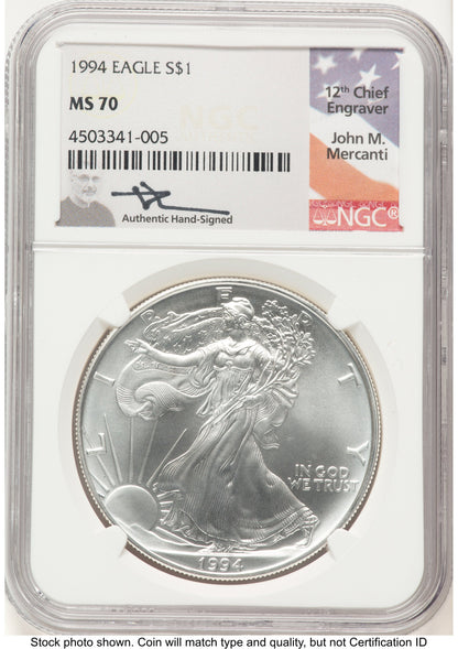1994 Silver Eagle John NGC MS70 Mercanti