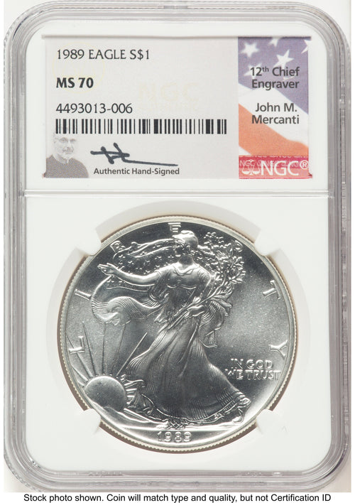 1989 Silver Eagle John NGC MS70 Mercanti