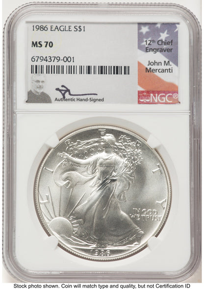 1986 Silver Eagle John NGC MS70 Mercanti