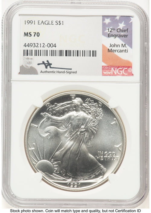 1991 Silver Eagle John NGC MS70 Mercanti