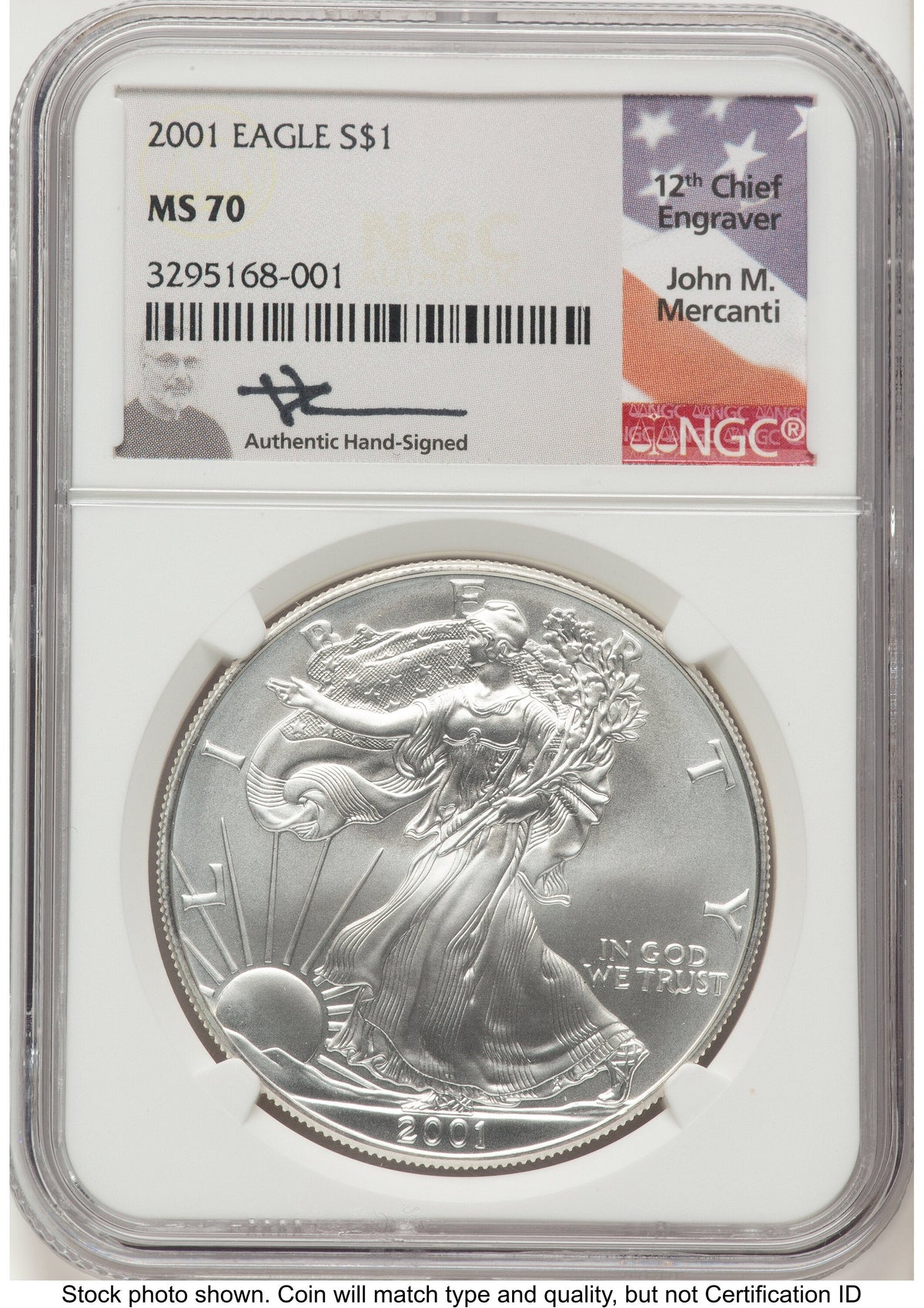 2001 Silver Eagle John NGC MS70 Mercanti