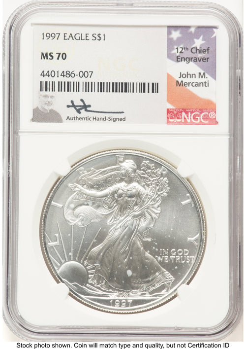 1997 Silver Eagle John NGC MS70 Mercanti