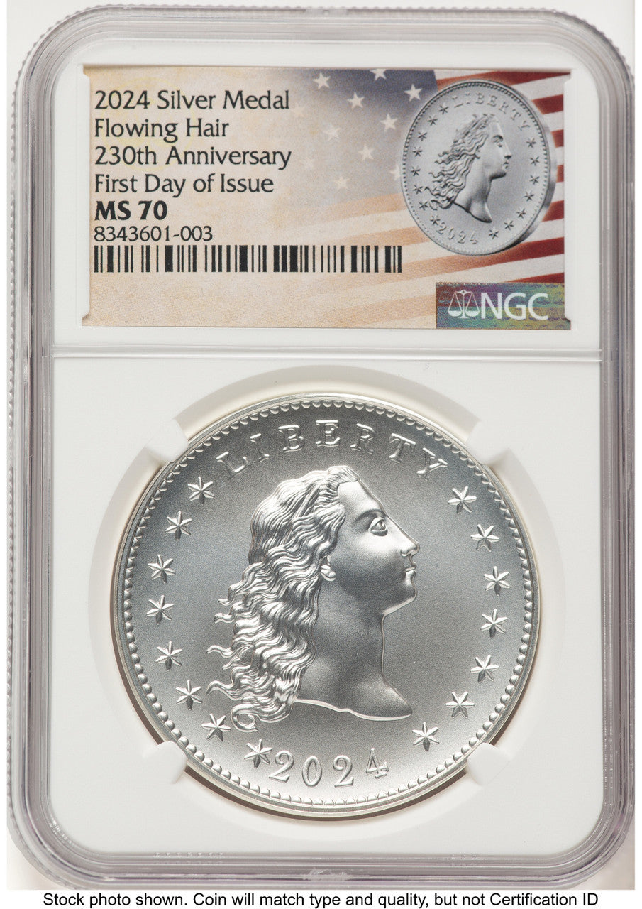 2024-(P) Silver 230th Anniversary Flowing Hair Medal FDI Flowing Hair Label Modern Commemoratives NGC MS70 (773662031)