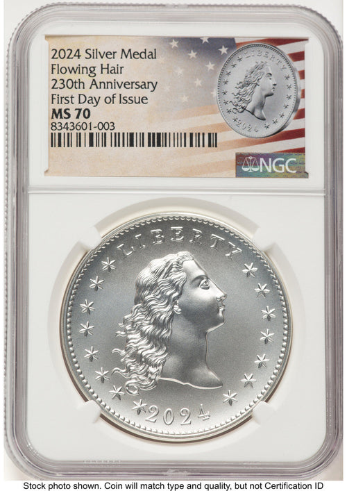 2024-(P) Silver 230th Anniversary Flowing Hair Medal FDI Flowing Hair Label Modern Commemoratives NGC MS70 (773662031)