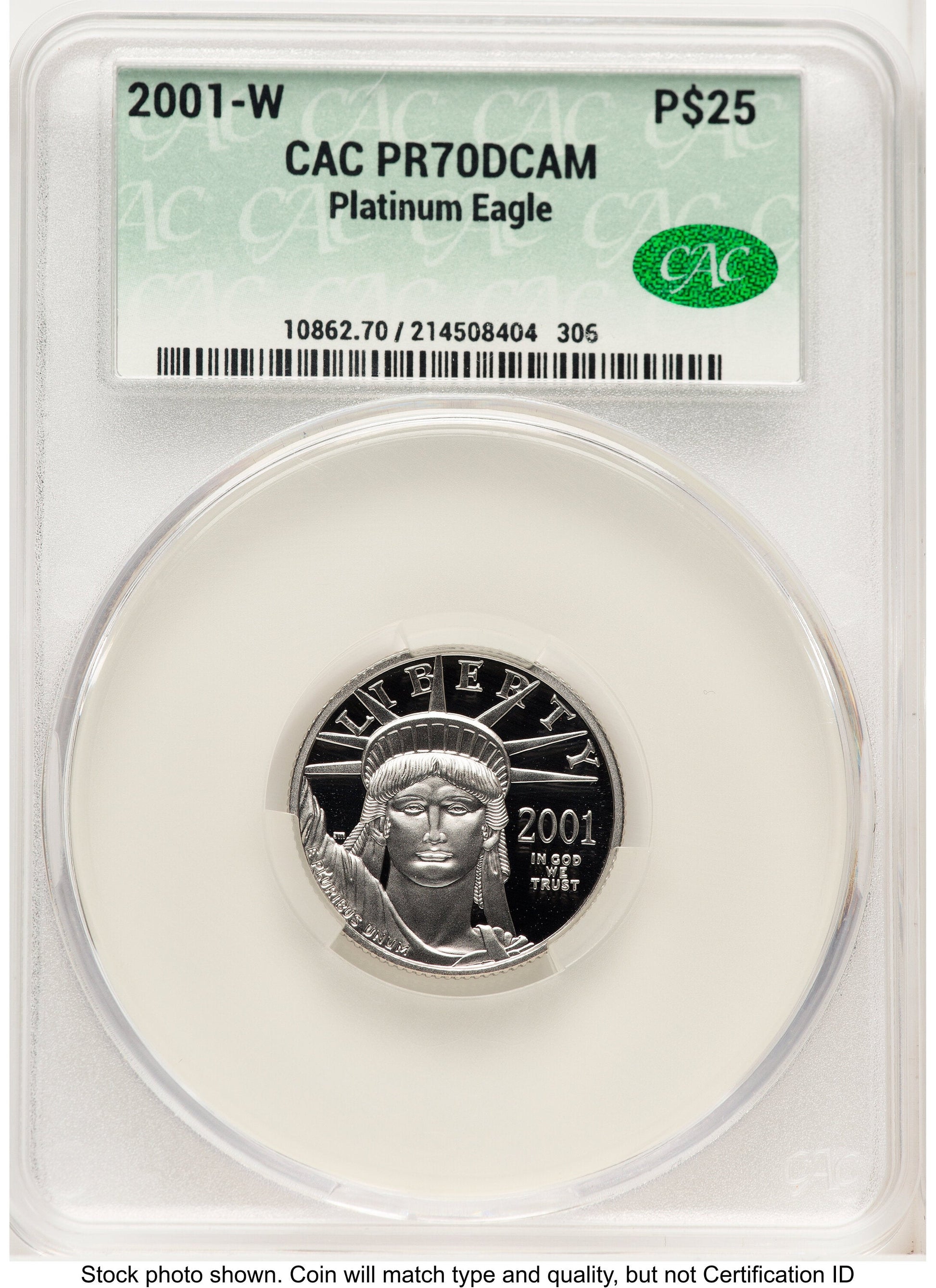 2001-W Proof Platinum Eagle 1/4 oz Non Designation CACG PR70