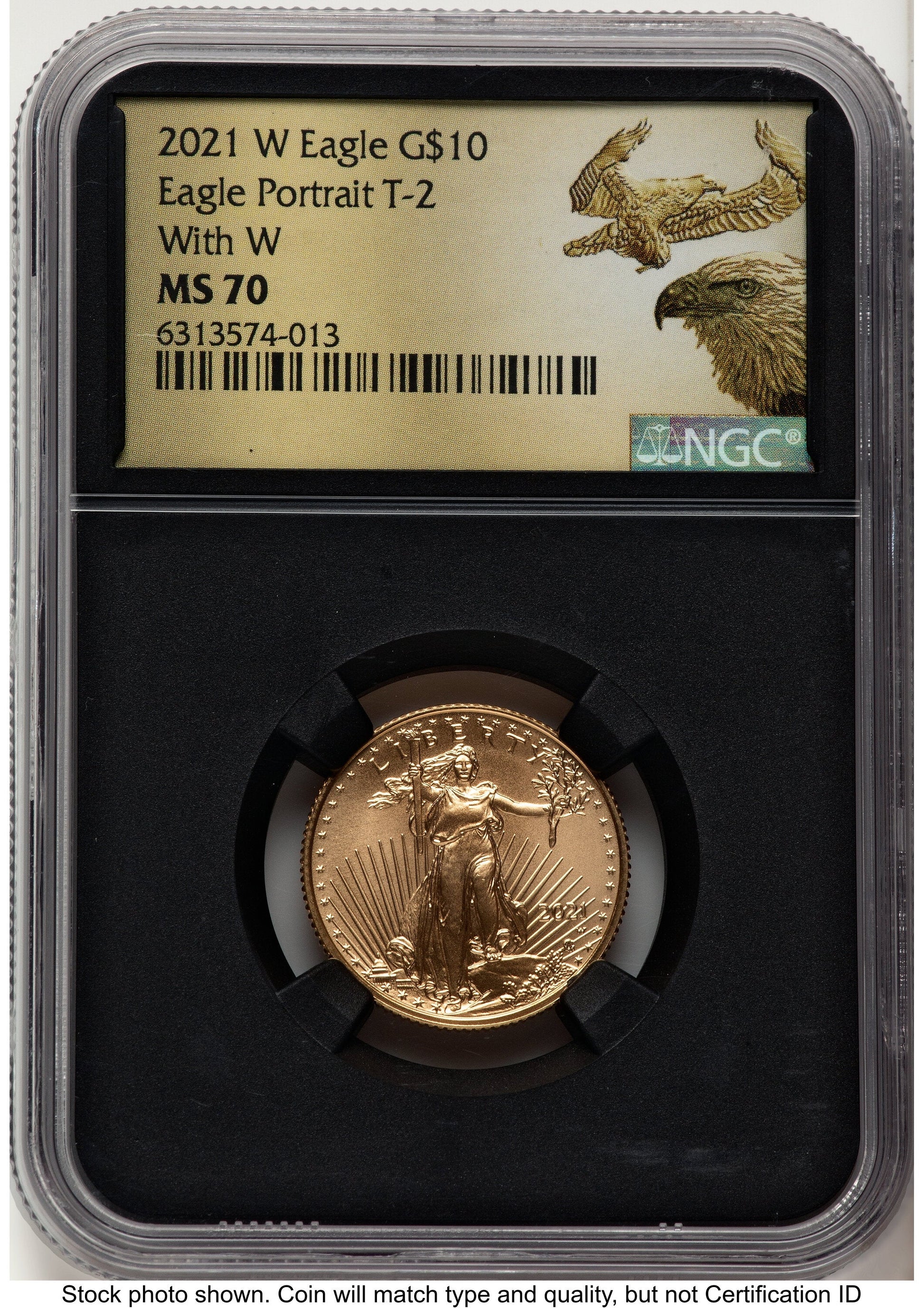 2021-W TY2 Gold Eagle 1/4 oz Unfinished Proof Dies Gold Flying Eagle NGC PF70