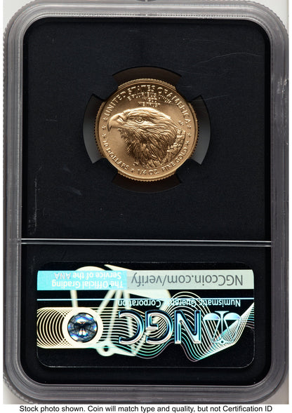 2021-W TY2 Gold Eagle 1/4 oz Unfinished Proof Dies Gold Flying Eagle NGC PF70