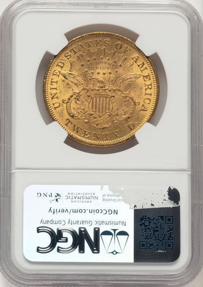 1873 $20 CLOSED 3 Brown Label Liberty Double Eagle NGC MS61