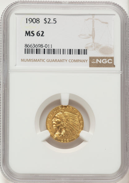 1908 $2.50 Indian Quarter Eagle NGC MS62