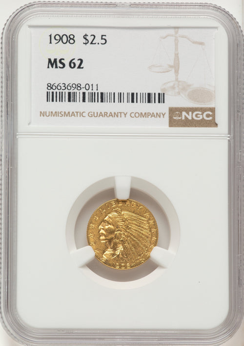 1908 $2.50 Indian Quarter Eagle NGC MS62