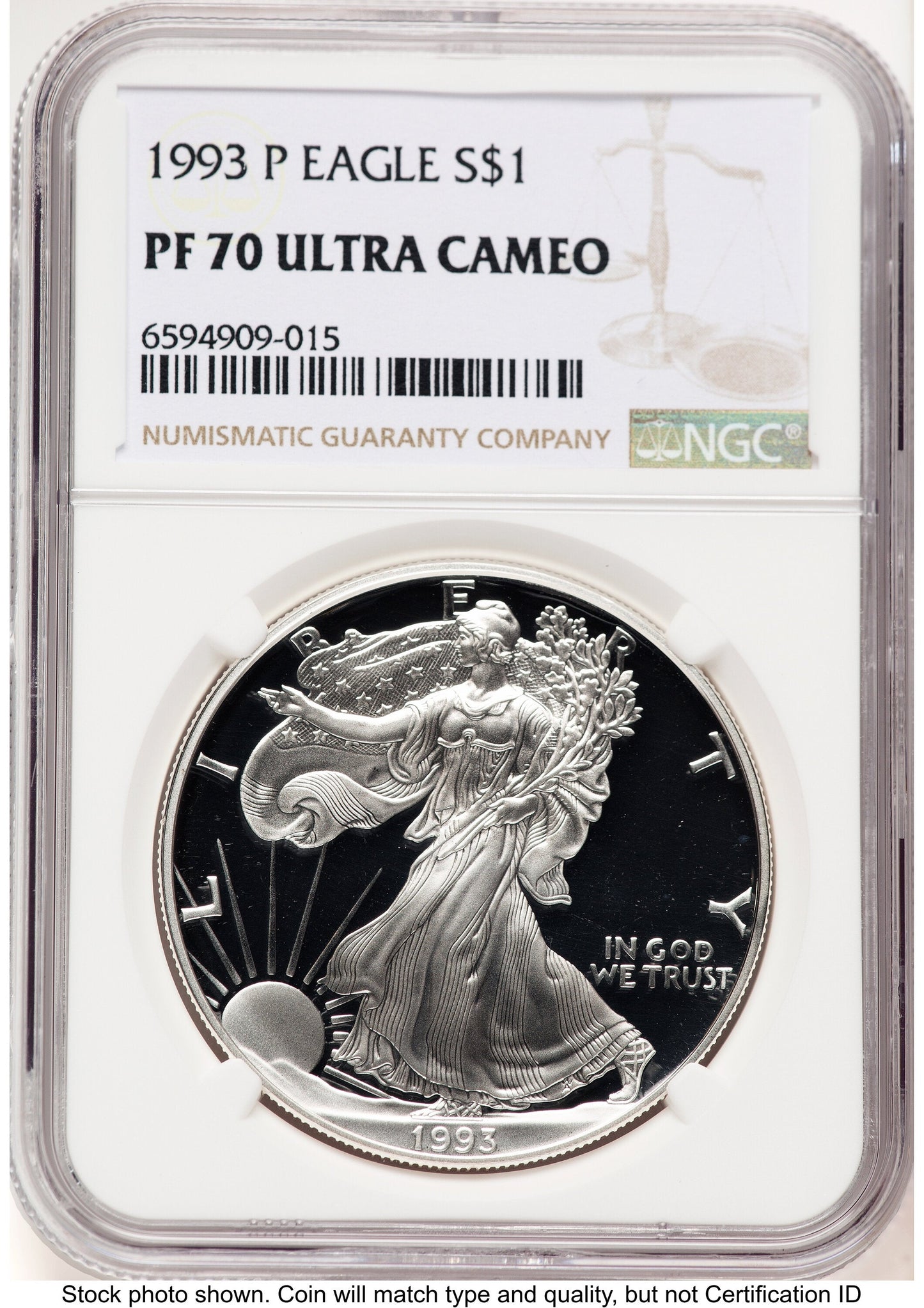 1993-P Proof Silver Eagle 1 oz Brown Label NGC PF70