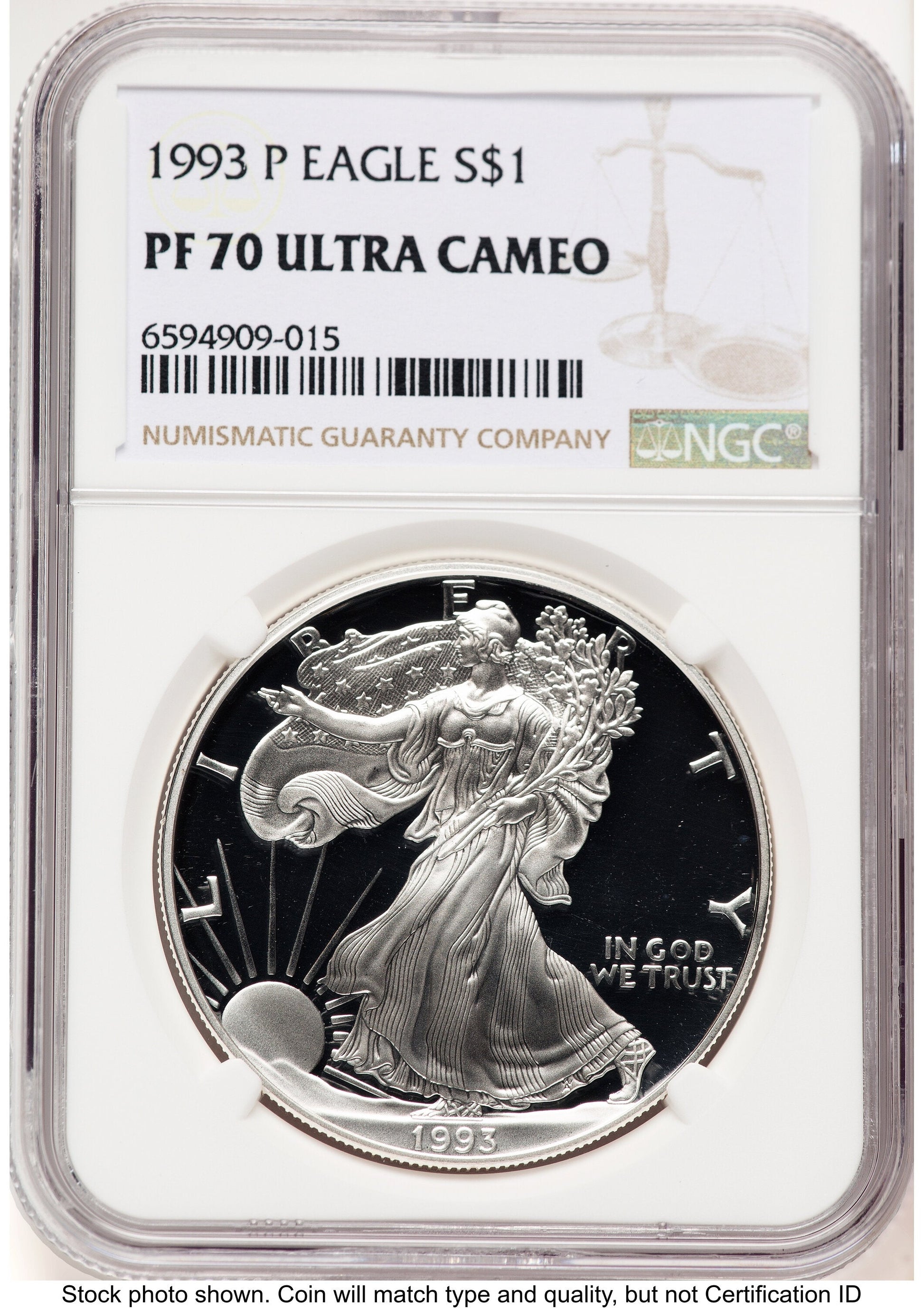1993-P Proof Silver Eagle 1 oz Brown Label NGC PF70
