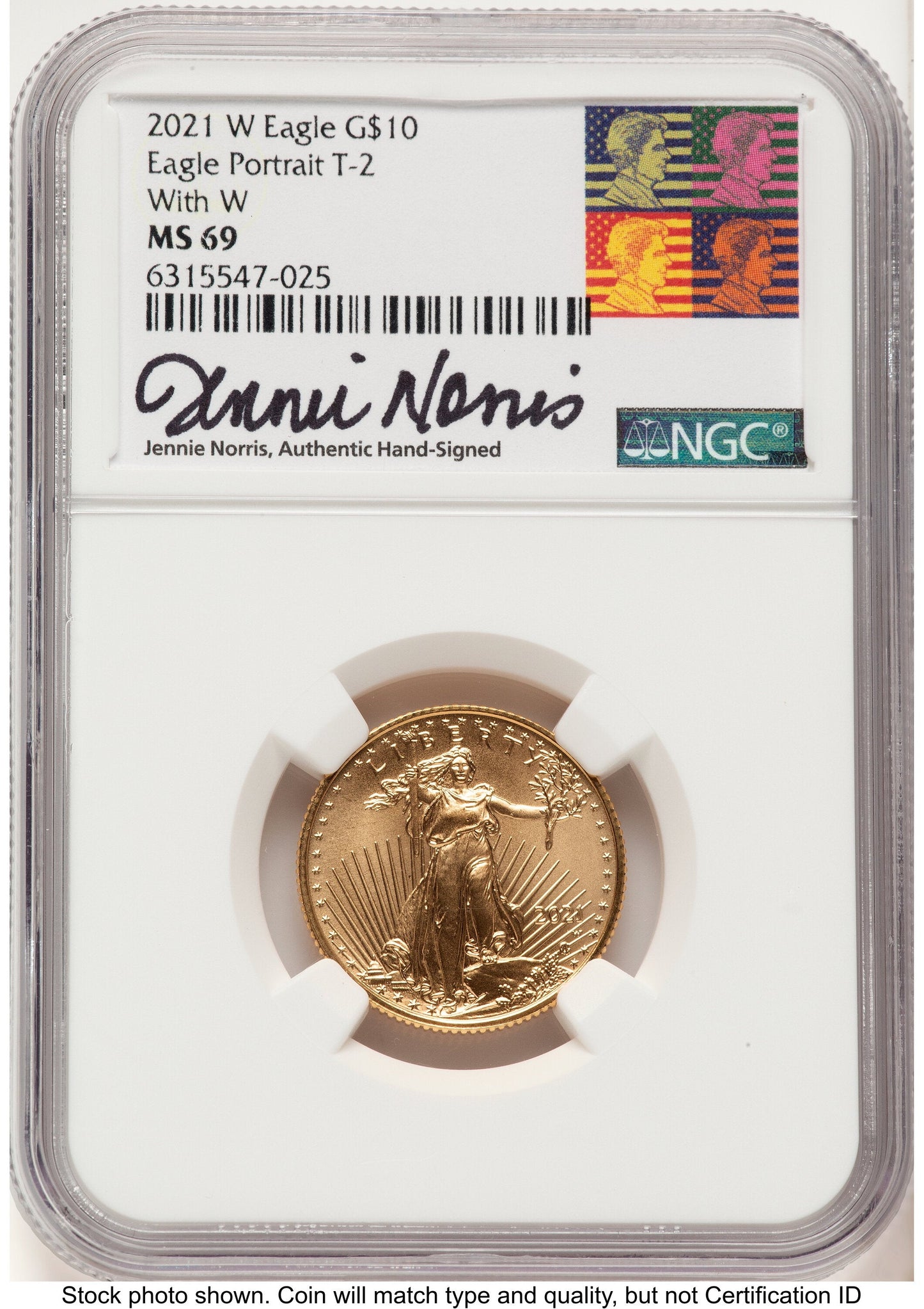 2021-W TY2 Gold Eagle 1/4 oz Unfinished Proof Dies Jennie Reagan Bust Art NGC PF69 Norris