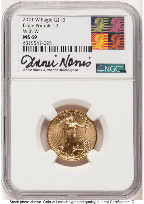 2021-W TY2 Gold Eagle 1/4 oz Unfinished Proof Dies Jennie Reagan Bust Art NGC PF69 Norris