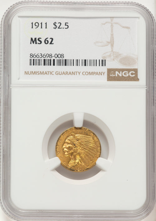 1911 $2.50 Indian Quarter Eagle NGC MS62