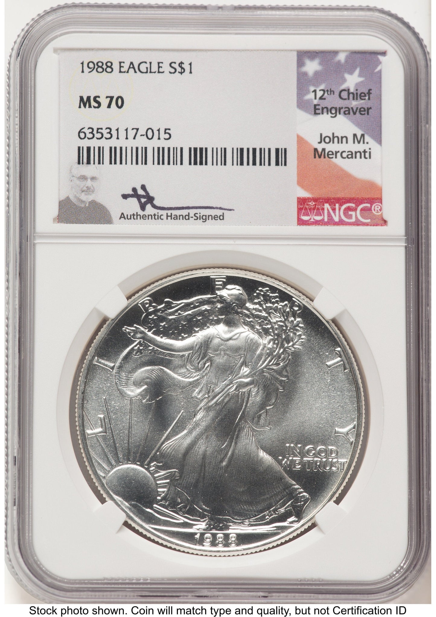 1988 Silver Eagle John NGC MS70 Mercanti