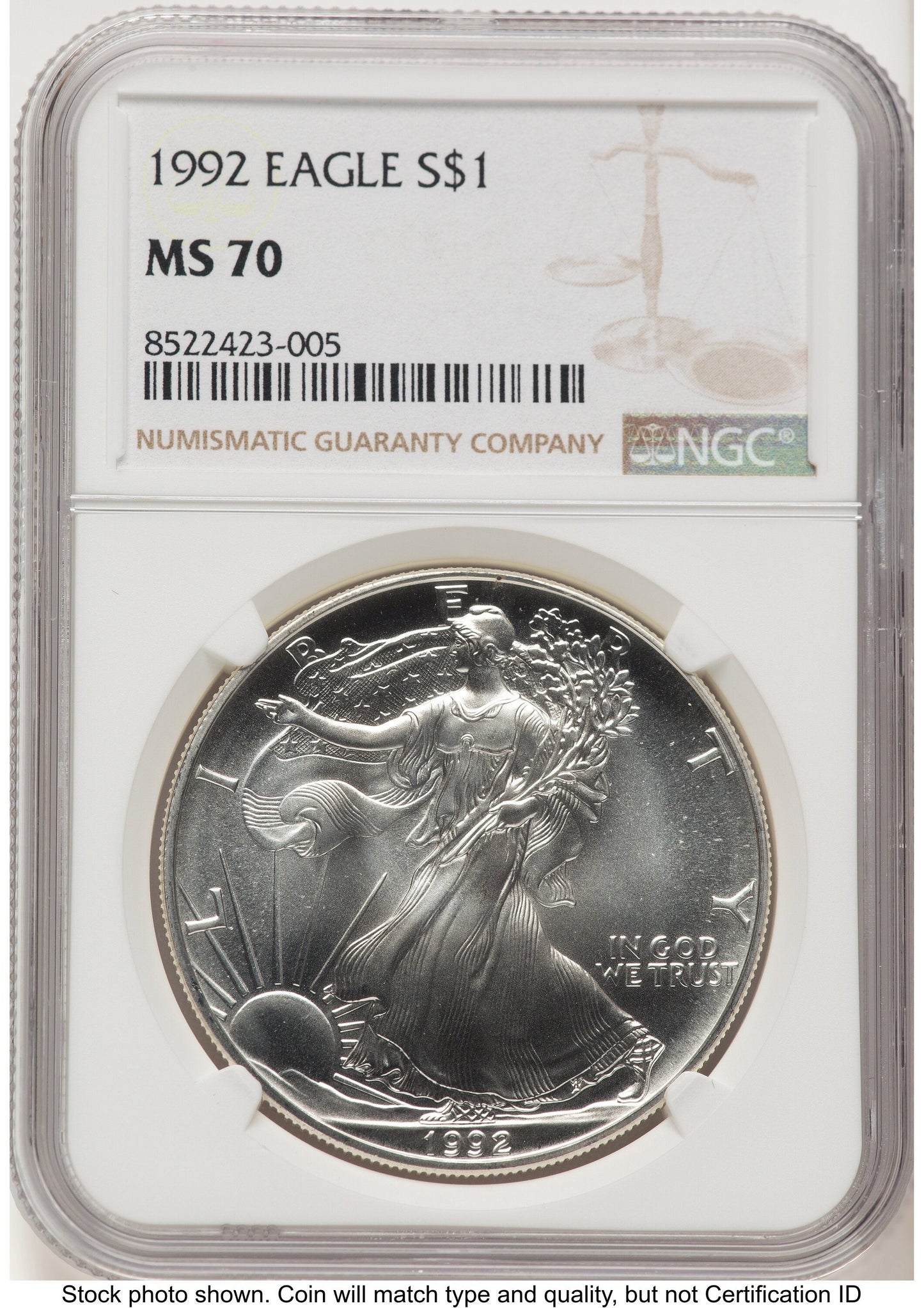 1992 Silver Eagle Brown Label NGC MS70