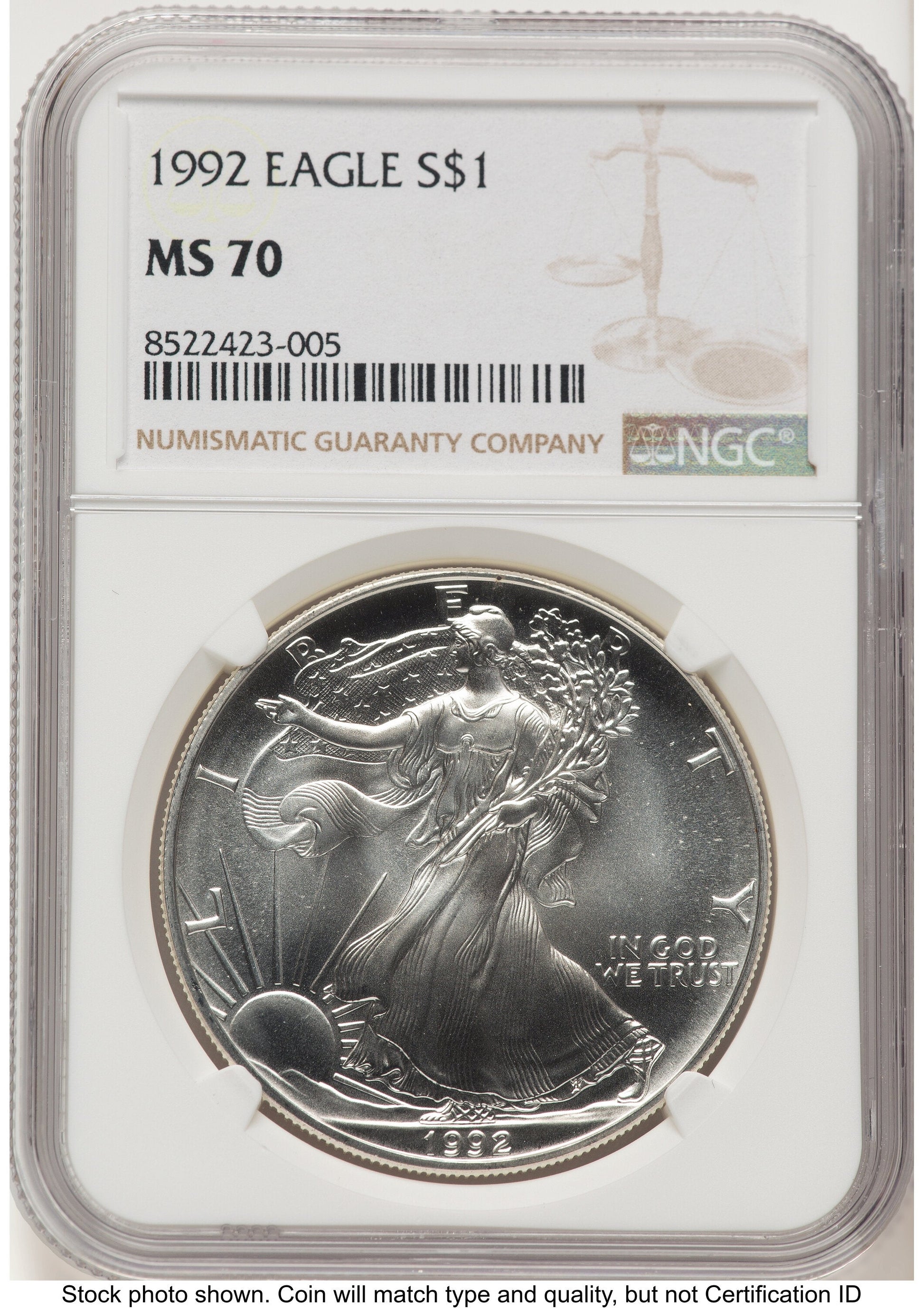 1992 Silver Eagle Brown Label NGC MS70