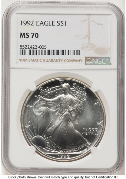 1992 Silver Eagle Brown Label NGC MS70
