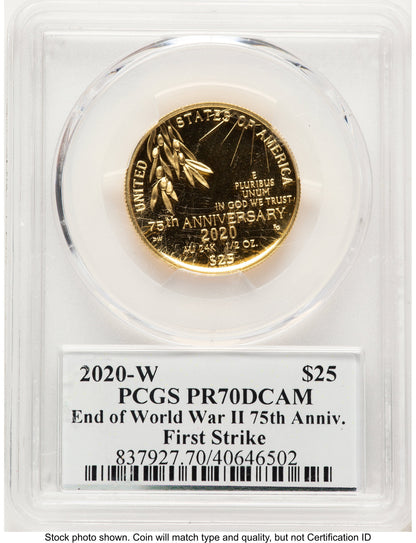 2020-W 1/2 oz Proof Gold End of World War II 75th Anniversary FS V75 Label Modern Issues PCGS MS70