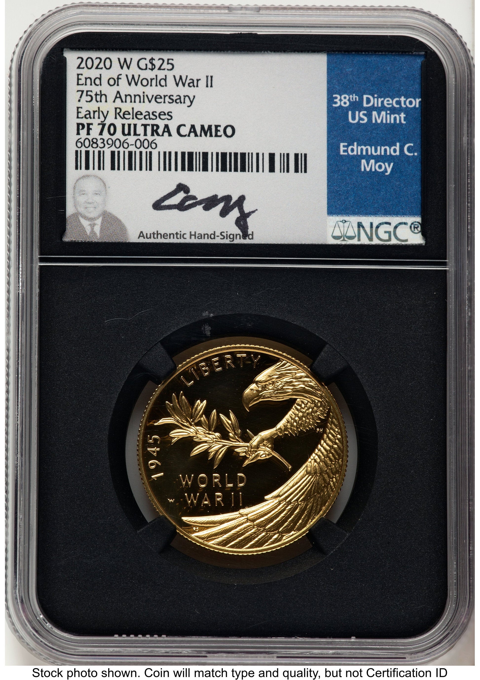 2020-W 1/2 oz Proof Gold End of World War II 75th Anniversary ER NGC PF70 Ed Moy