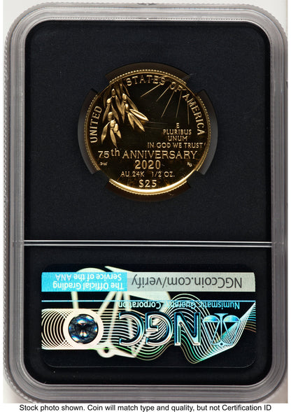 2020-W 1/2 oz Proof Gold End of World War II 75th Anniversary ER NGC PF70 Ed Moy