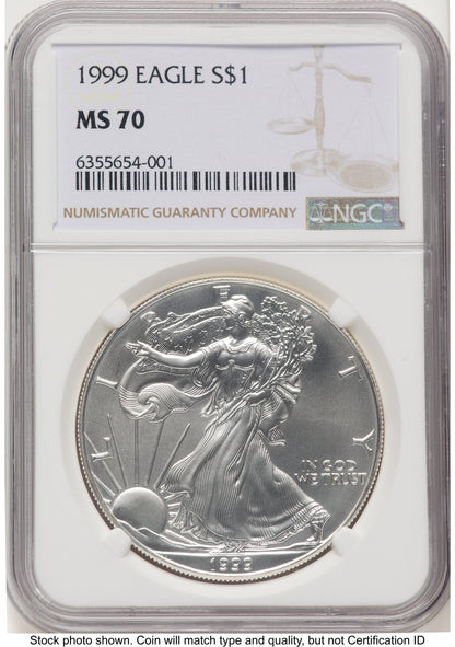 1999 Silver Eagle Brown Label NGC MS70