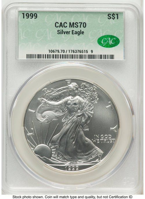 1999 Silver Eagle Non Designation CACG MS70
