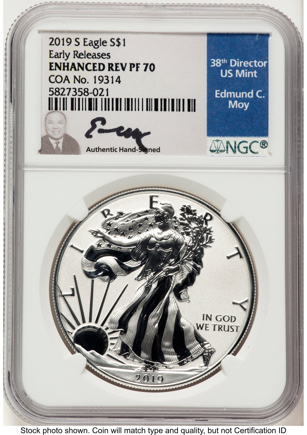 2019-S Enhanced Reverse Proof Silver Eagle 1 oz ER NGC PF70 Ed Moy