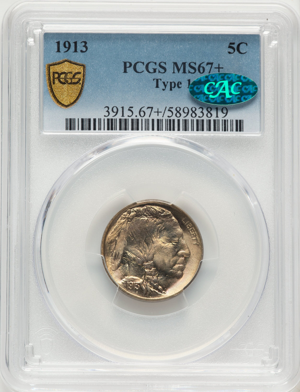 1913 T-1 5C CAC Buffalo Nickel PCGS MS67+