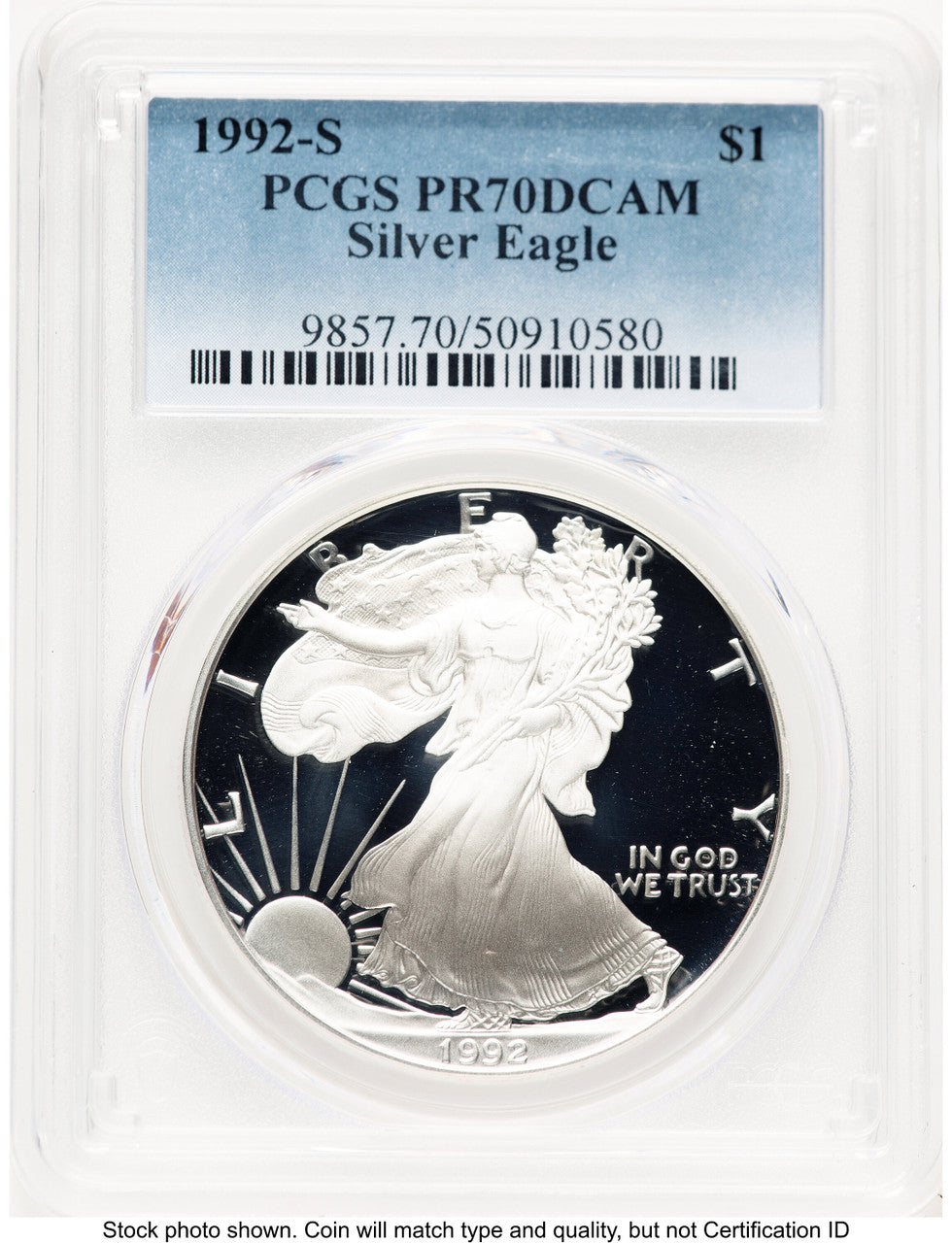 1992-S Proof Silver Eagle 1 oz Blue Gradient PCGS PR70 (776046010)