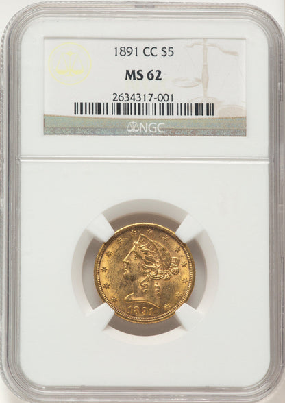 1891-CC $5 Liberty Half Eagle NGC MS62