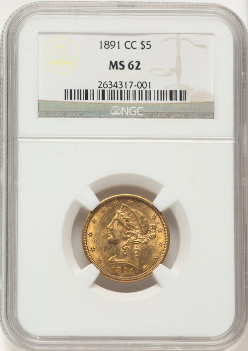 1891-CC $5 Liberty Half Eagle NGC MS62