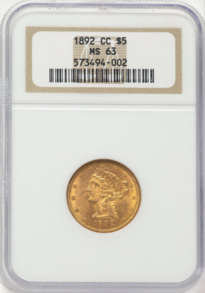 1892-CC $5 Liberty Half Eagle NGC MS63