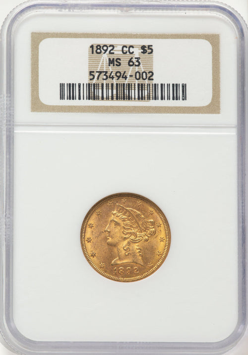 1892-CC $5 Liberty Half Eagle NGC MS63