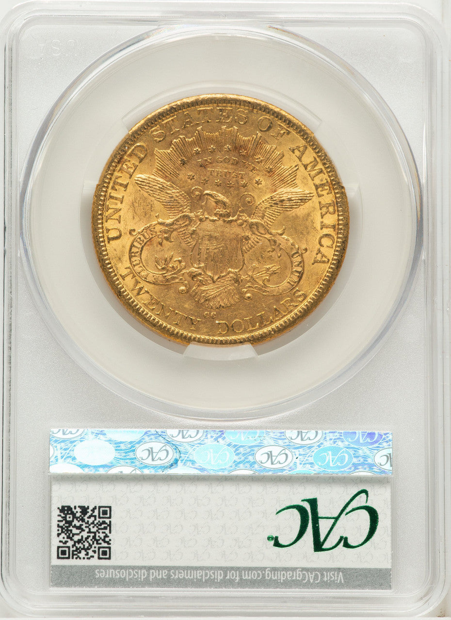 1877-CC $20 Liberty Double Eagle CACG AU58