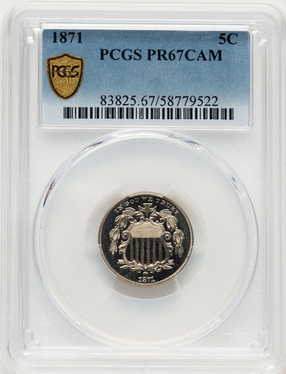 1871 5C CA Proof Shield Nickel PCGS PR67