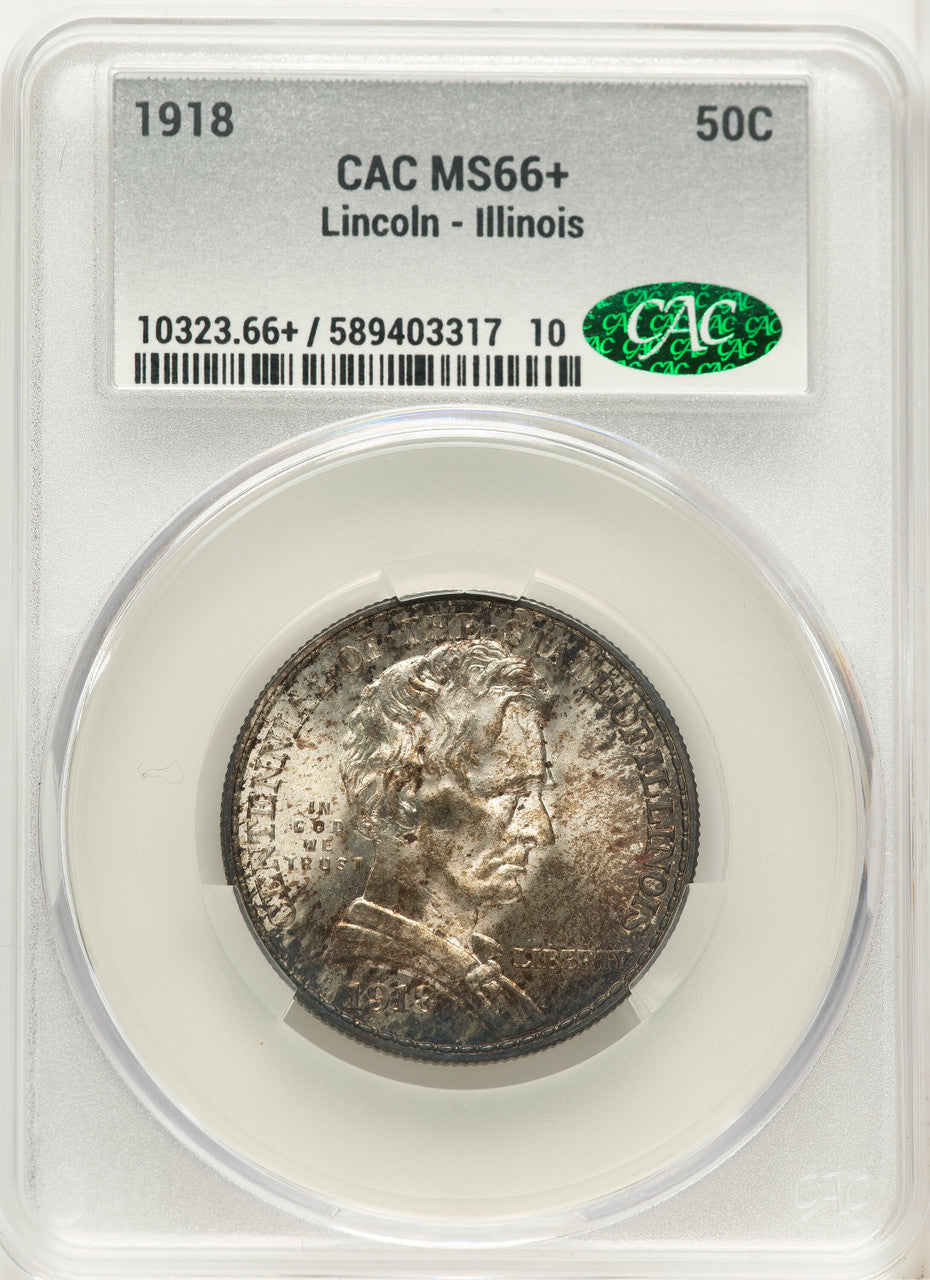 1918 50C Lincoln CACG Plus Commemorative Silver CACG MS66+