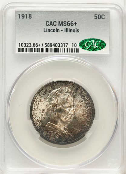 1918 50C Lincoln CACG Plus Commemorative Silver CACG MS66+