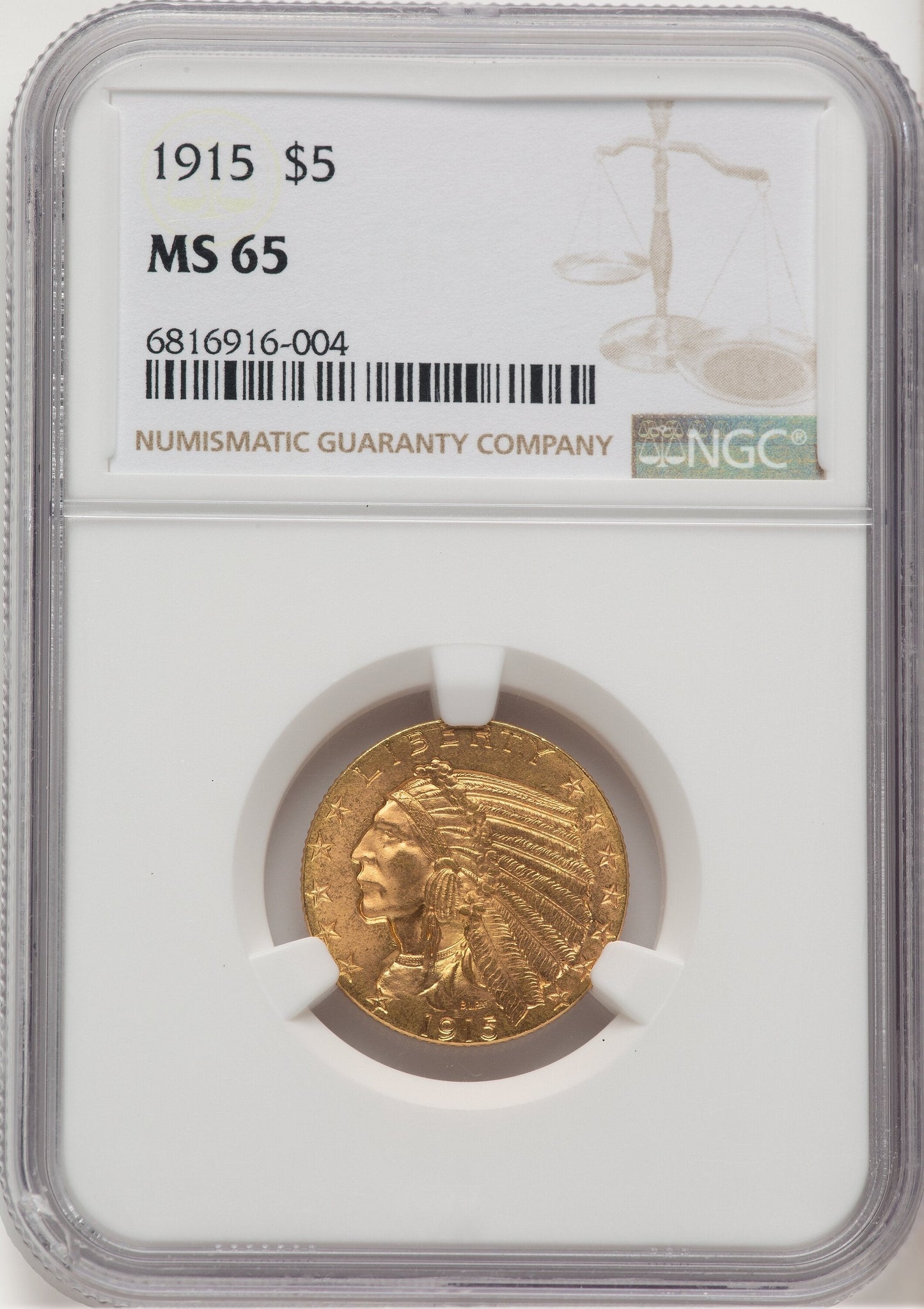 1915 $5 Indian Half Eagle NGC MS65