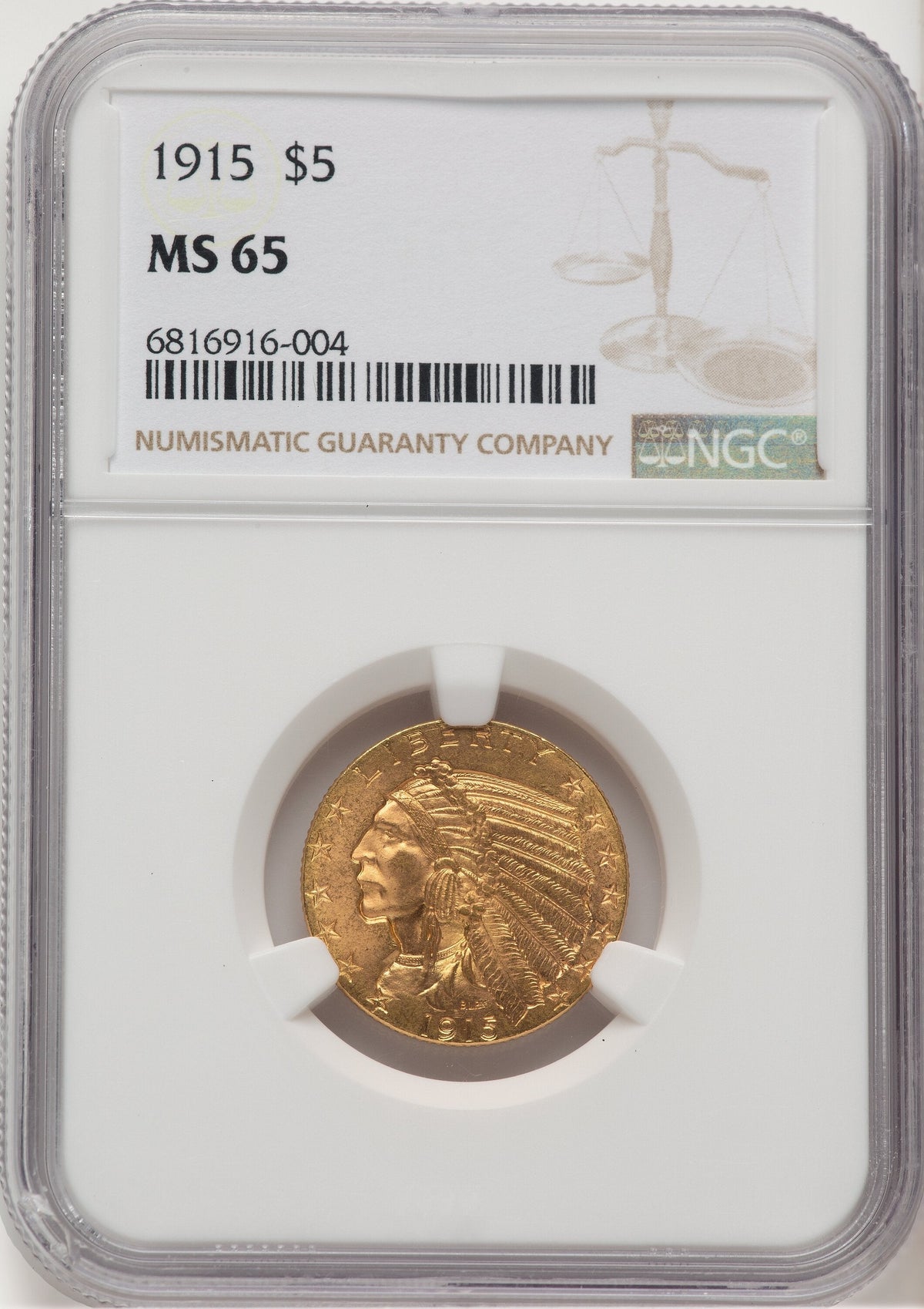1915 $5 Indian Half Eagle NGC MS65