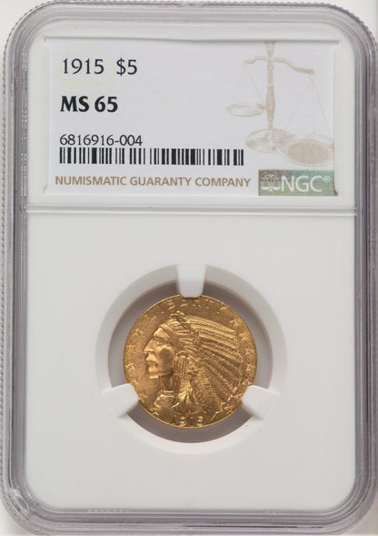 1915 $5 Indian Half Eagle NGC MS65